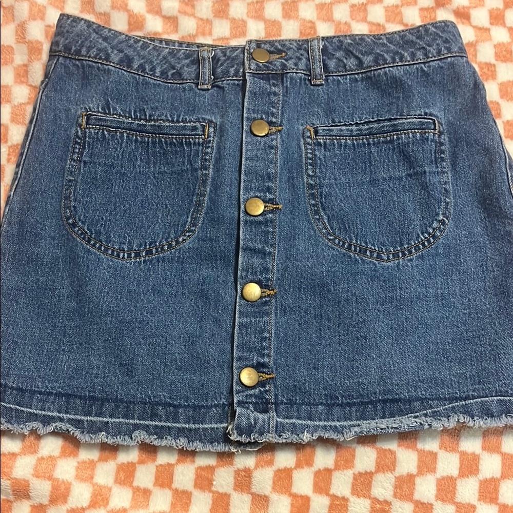 Denim Button-Front Skirt